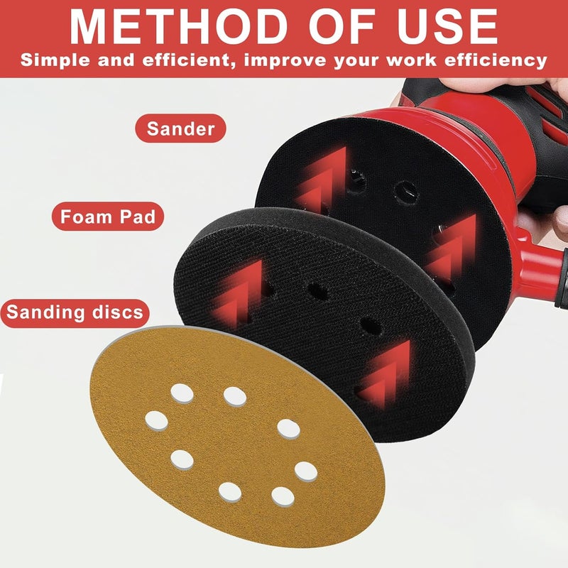 Kpdnjro 3PCS 5 Inch 8 Holes Sanding Disc Backing Pad, Self Adhesive Sponge Cushion, Sandpaper Tray Protection Pad, Hook and Loop Soft Sponge Cushion Buffing Pads Sanding Pads Backing Pads - Image 5